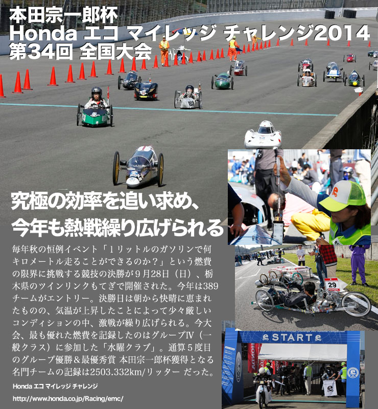 本田宗一郎杯Honda エコ マイレッジ チャレンジ2014 第34回 全国大会究極の効率を追い求め、今年も熱戦繰り広げられる